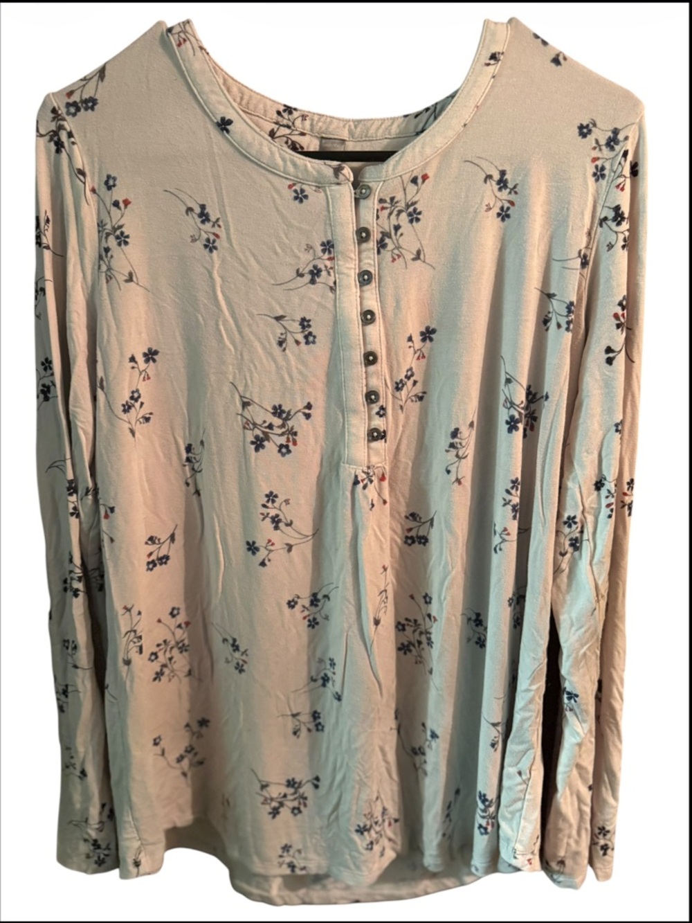 denver hayes soft floral long sleeve henley top cream size L